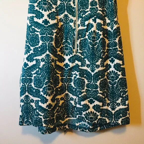 Teal Folksy Damask Print Short Sleeve Dress A-Line Kneelength - Picture 7 of 16